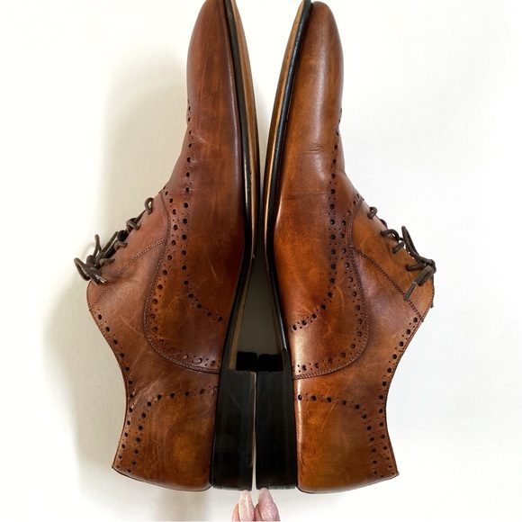 MEZLAN brown tan Antique Italian leather lace wingtip Oxford dress shoes - Picture 5 of 9